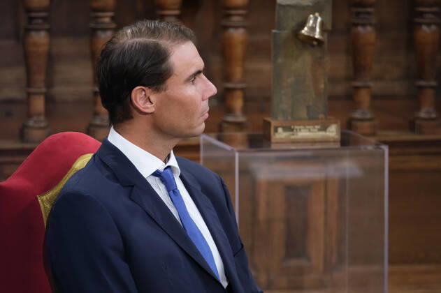 September 20, 2022, Madrid, Spain: Tennis player Rafael Nadal, seen during the delivery of the Camino Real Award on its fifth edition at the auditorium of the University of Alcala, in Alcala de Henares, Madrid. The Camino Real award has been granted by the Franklin Institute of the University of Alcala, which recognizes the professional work of Spaniards who in an outstanding and exemplary way project and enhance the positive image of Spain in the United States. The projection of the image of Spain in North America by the tennis player, means his triumph in the US Open (2019), as well as in previous editions of 2010, 2013, 2017 and in other tournaments played in North America. Madrid Spain - ZUMAs197 20220920_zaa_s197_103 Copyright: xAtilanoxGarciax