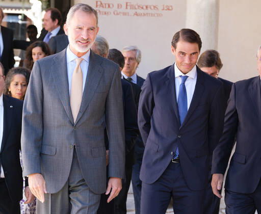 September 20, 2022, Madrid, Spain: King Felipe VI of Spain and tennis player Rafael Nadal seen during the delivery of the Camino Real Award on its fifth edition, at the auditorium of the University of Alcala, in Alcala de Henares, Madrid. The Camino Real award has been granted by the Franklin Institute of the University of Alcala, which recognizes the professional work of Spaniards who in an outstanding and exemplary way project and enhance the positive image of Spain in the United States. The projection of the image of Spain in North America by the tennis player, means his triumph in the US Open (2019), as well as in previous editions of 2010, 2013, 2017 and in other tournaments played in North America. Madrid Spain - ZUMAs197 20220920_zaa_s197_097 Copyright: xAtilanoxGarciax