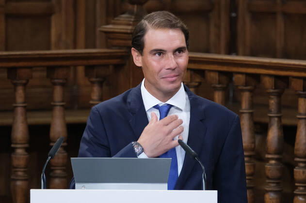 September 20, 2022, Madrid, Spain: Tennis player Rafael Nadal, seen during the delivery of the Camino Real Award on its fifth edition at the auditorium of the University of Alcala, in Alcala de Henares, Madrid. The Camino Real award has been granted by the Franklin Institute of the University of Alcala, which recognizes the professional work of Spaniards who in an outstanding and exemplary way project and enhance the positive image of Spain in the United States. The projection of the image of Spain in North America by the tennis player, means his triumph in the US Open (2019), as well as in previous editions of 2010, 2013, 2017 and in other tournaments played in North America. Madrid Spain - ZUMAs197 20220920_zaa_s197_118 Copyright: xAtilanoxGarciax