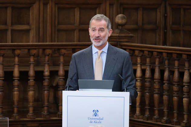 September 20, 2022, Madrid, Spain: King Felipe VI of Spain seen during the delivery of the Camino Real Award on its fifth edition at the auditorium of the University of Alcala, in Alcala de Henares, Madrid. The Camino Real award has been granted by the Franklin Institute of the University of Alcala, which recognizes the professional work of Spaniards who in an outstanding and exemplary way project and enhance the positive image of Spain in the United States. The projection of the image of Spain in North America by the tennis player, means his triumph in the US Open (2019), as well as in previous editions of 2010, 2013, 2017 and in other tournaments played in North America. Madrid Spain - ZUMAs197 20220920_zaa_s197_123 Copyright: xAtilanoxGarciax