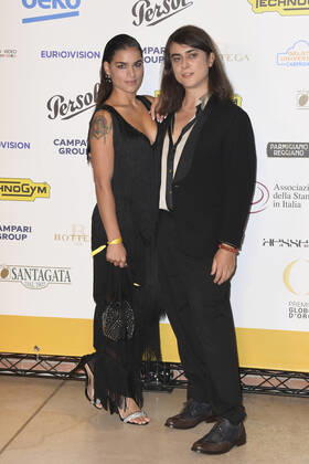 October 4, 2022, Rome, Italy: Lina Siciliano (left) and Francesco Costabile (right) attend at the red carpet of the Globo d oro award 2022 at the Auditorium Parco Della Musica. Rome Italy - ZUMAs197 20221004_zaa_s197_457 Copyright: xCartellixMariox