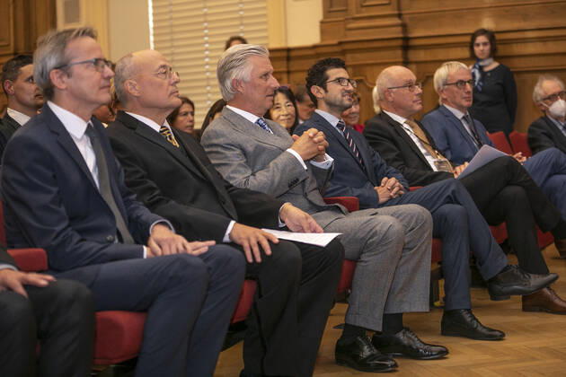 King Philippe - Filip of Belgium pictured during the award ceremony for the Rousseeuw Prize for Statistics biennial award, awarded by the King Baudouin Boudewijn founfation, at the KU Leuven university in Leuven, on Wednesday 12 October 2022.  HATIMxKAGHAT 46950647
