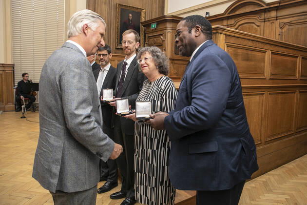 King Philippe - Filip of Belgium pictured during the award ceremony for the Rousseeuw Prize for Statistics biennial award, awarded by the King Baudouin Boudewijn founfation, at the KU Leuven university in Leuven, on Wednesday 12 October 2022.  HATIMxKAGHAT 46950665