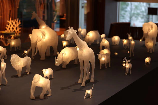 October 14, 2022, Tokyo, Japan - An installation Life Beat , animal figures are blinked as they are responded to the heartbeat of visitors, is displayed at the Tokyo Midtown as a part of the Tokyo Midtown Design Touch 2022 in Tokyo on Friday, October 14, 2022. An annual design event with the theme of Design for Sustainable Future started at the Tokyo Midtown through November 3.  , aflo_201255372.jpg,