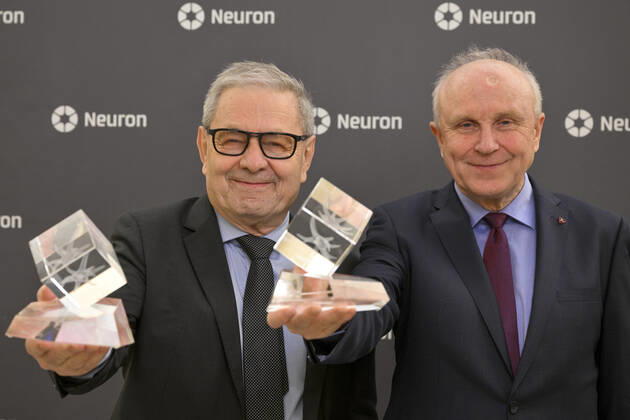 Chemist Pavel Hobza (pictured left) and haematologist and oncologist Jan Stary (pictured right) today won the Neuron Endowment Fund s prize for their lifelong contribution to science, carrying 1.5 million crowns, and prizes also went to six young talented scientists, who received half a million crowns each. The prize-giving ceremony took place in Prague s National Museum, Prague, Czech Republic, October 16, 2022. (CTKxPhoto VitxSimanek) CTKPhotoP2022101606954  VIS 001