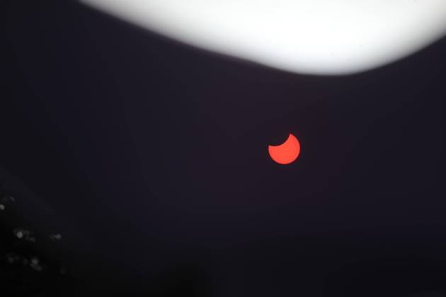 Picture shows a view of the moon partially obscuring the sun disk, This picture taken on October 25, 2022 shows a view of the moon partially obscuring the sun disk, seen behind an X-ray image as a filter, during a partial solar eclipse visible from Gaza City in the Palestinian Gaza Strip enclave. Photo by Ashraf Amra apaimages Gaza city Gaza Strip Palestinian Territory 251022_Gaza_ASH_3_00 (17) Copyright: xapaimagesxAshrafxAmrax xapaimagesx