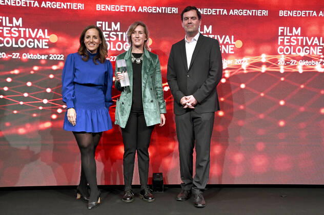 Eva Katharina Lindenau, Benedetta Argentieri und Jean-Christoph Caron bei der Verleihung der Film Festival Cologne Awards auf dem 32. Film Festival Cologne 2022 im E-Werk. Köln, 27.10.2022