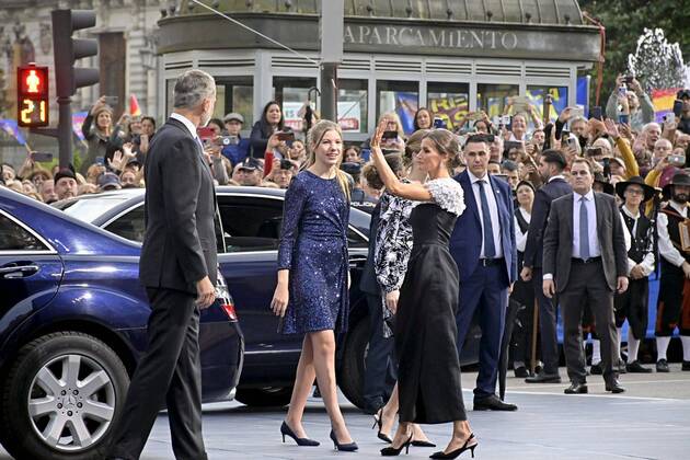 Spanish King Felipe VI and Queen Letizia with daughters Princess of Asturias Leonor de Borbon and Sofia de Borbon and Queen Sofia during the Princess of Asturias Awards 2022 in Oviedo, on Friday 29 October 2022 Cordon Press