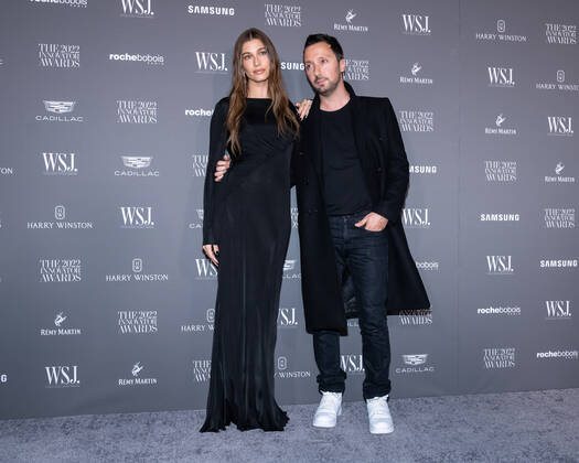 Hailey Bieber and Anthony Vaccarello arrive on the red carpet for the WSJ. Magazine Innovator Awards at the Museum of Modern Art in New York City on Wednesday, November 2, 2022. 1 NYP20221102541 GabrielexHoltermann