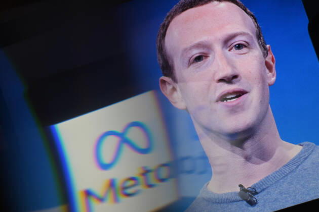 November 8, 2022, Clermont Ferrand, Auvergne Rhone Alpes, France: Mark Zuckerberg, CEO of the group, with the logo. Meta (Facebook, Instagram...) plans to lay off thousands of people starting this week, according to information published by the Wall Street Journal on Sunday, November 6, as several technology companies have just laid off part of their workforce in response to the economic crisis. It could be the most important social plan in the sector after the pandemic - Clermont-Ferrand, November 8, 2022. Clermont Ferrand France - ZUMAf173 20221108_zip_f173_007 Copyright: xAdrienxFillonx