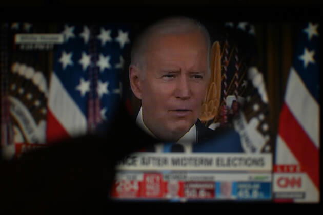 November 9, 2022, Clermont Ferrand, Auvergne Rhone Alpes, France: President Joe Biden speaks on midterm elections results. Live broadcast on CNN TV channel. Clermont-Ferrand, November 9, 2022. Clermont Ferrand France - ZUMAf173 20221109_zip_f173_015 Copyright: xAdrienxFillonx