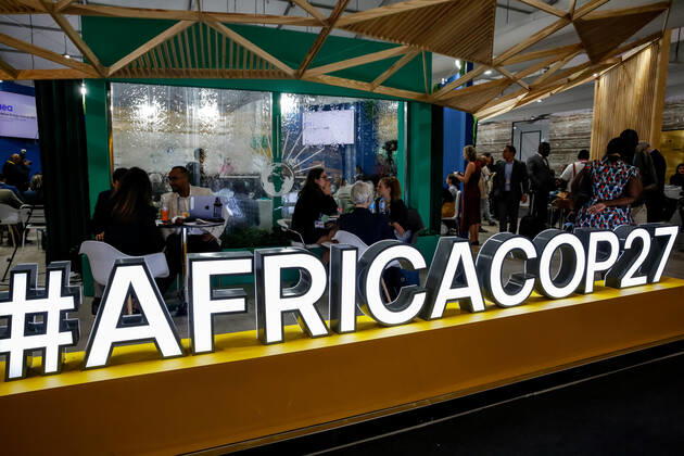 November 9, 2022, Sharm El Sheijk, South Sinai, Egypt: Participants sit in an African Pavilion during the COP27 UN Climate Change Conference, held by UNFCCC in Sharm El-Sheikh International Convention Center. COP27, running from November 6 to November 18 in Sharm El Sheikh focuses on implementation of measures already agreed during the previous COPs. The Conference in Sharm El Sheikh focuses also on the most vulnerable communities as the climate crisis hardens life conditions of those already most disadvantaged. Sharm El Sheijk Egypt - ZUMAs197 20221109_zaa_s197_138 Copyright: xDominikaxZarzyckax