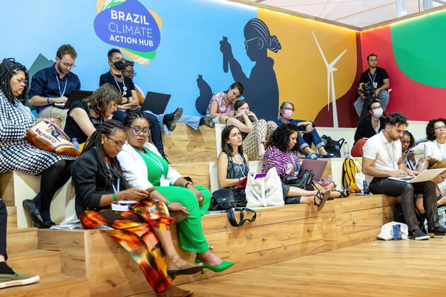 November 11, 2022, Sharm El Sheijk, South Sinai, Egypt: Participants meet in the Brasil Action Hub Pavilion on the fifth day of the COP27 UN Climate Change Conference, held by UNFCCC in Sharm El-Sheikh International Convention Center. COP27 is running from November 6 to November 18 in Sharm El Sheikh and focuses on the implementation of measures already agreed on during the previous COPs. The Conference also focuses on the most vulnerable communities as the climate crisis hardens life conditions of those already most disadvantaged. Sharm El Sheijk Egypt - ZUMAs197 20221111_zaa_s197_213 Copyright: xDominikaxZarzyckax