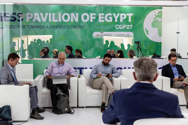 November 11, 2022, Sharm El Sheijk, South Sinai, Egypt: Participants sit in the Egyptian Pavilion on the fifth day of the COP27 UN Climate Change Conference, held by UNFCCC in Sharm El-Sheikh International Convention Center. COP27 is running from November 6 to November 18 in Sharm El Sheikh and focuses on the implementation of measures already agreed on during the previous COPs. The Conference also focuses on the most vulnerable communities as the climate crisis hardens life conditions of those already most disadvantaged. Sharm El Sheijk Egypt - ZUMAs197 20221111_zaa_s197_229 Copyright: xDominikaxZarzyckax