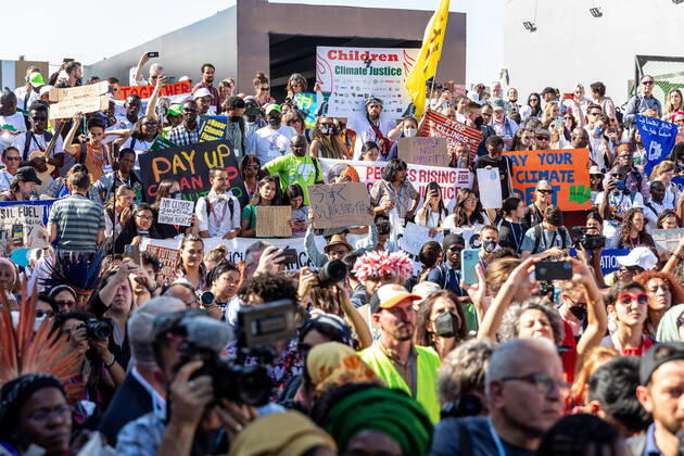 COP27 In Sharm El Sheikh - Day 7 Activists protest demanding climate action and Loss and Damage reparations on the seventh day of the COP27 UN Climate Change Conference, held by UNFCCC in Sharm El-Sheikh International Convention Center, Egypt on November 12, 2022. COP27, running from November 6 to November 18 in Sharm El Sheikh focuses on implementation of measures already agreed during previous COPs. The Conference in Sharm El Sheikh focuses also on the most vulnerable communities as the climate crisis hardens life conditions of those already most disadvantaged. Sharm El Sheikh South Sinai Egypt Copyright: xDominikaxZarzyckax originalFilename: zarzycka-cop27ins221112_npwKu