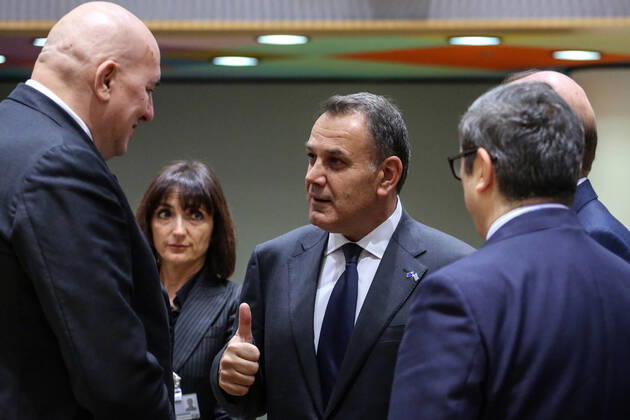 November 15, 2022, Brussels, Brussels Capital Region, Belgium: Greek Defense Minister Nikolaos Panagiotopoulos (C) during an European Foreign Affairs Council (Defence) at the European Council headquarters in Brussels, Belgium, 15 November 2022. Brussels Belgium - ZUMAm177 20221115_zip_m177_003 Copyright: xValeriaxMongellix