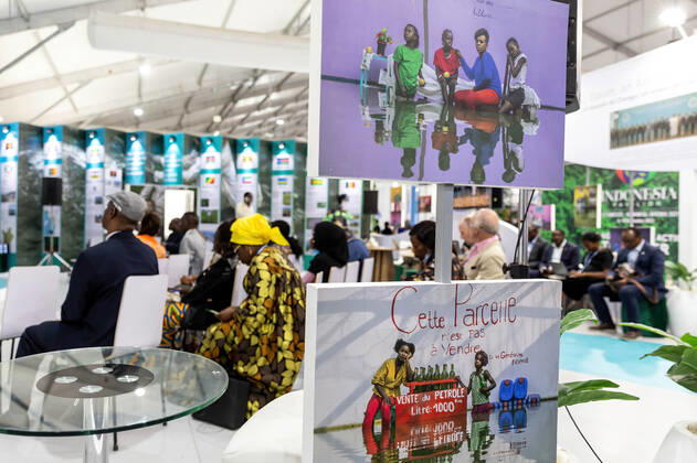 November 16, 2022, Sharm El Sheikh, South Sinai, Egypt: Participants meet on a discussion panel in Congo Basin Pavilion during the COP27 UN Climate Change Conference, held by UNFCCC in Sharm El-Sheikh International Convention Center. COP27, running from November 6 to November 18 in Sharm El Sheikh focuses on implementation of measures already agreed during previous COPs. The Conference in Sharm El Sheikh focuses also on the most vulnerable communities as the climate crisis hardens life conditions of those already most disadvantaged. Sharm El Sheikh Egypt - ZUMAs197 20221116_zaa_s197_272 Copyright: xDominikaxZarzyckax