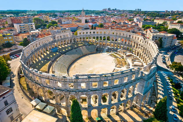 Arena Pula. Ancient ruins of Roman amphitheatre in Pula aerial view Arena Pula. Ancient ruins of Roman amphitheatre in Pula aerial view, Istria region of Croatia Copyright: xZoonar.com DaliborxBrlekx 17683489