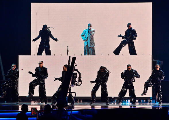 Puerto Rican singer Rauw Alejandro performs onstage during the 23rd annual Latin Grammy Awards at the Michelob Ultra Arena at Mandalay Bay Resort and Casino in Las Vegas, Nevada on Thursday, November 17, 2022.  LAV20221117013 JIMxRUYMEN