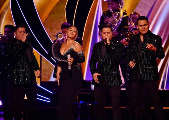 Chiquis Rivera and Banda Los Recoditos Band perform onstage during the 23rd annual Latin Grammy Awards at the Michelob Ultra Arena at Mandalay Bay Resort and Casino in Las Vegas, Nevada on Thursday, November 17, 2022.  LAV20221117055 JIMxRUYMEN