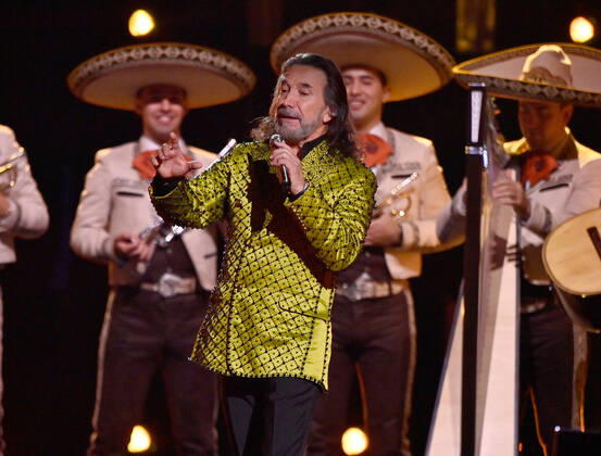 Honoree Marco Antonio Solís accepts the Person of the Year award onstage during the 23rd annual Latin Grammy Awards at the Michelob Ultra Arena at Mandalay Bay Resort and Casino in Las Vegas, Nevada on Thursday, November 17, 2022.  LAV20221117716 JIMxRUYMEN