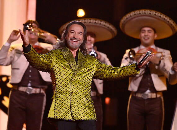 Honoree Marco Antonio Solís accepts the Person of the Year award onstage during the 23rd annual Latin Grammy Awards at the Michelob Ultra Arena at Mandalay Bay Resort and Casino in Las Vegas, Nevada on Thursday, November 17, 2022.  LAV20221117719 JIMxRUYMEN