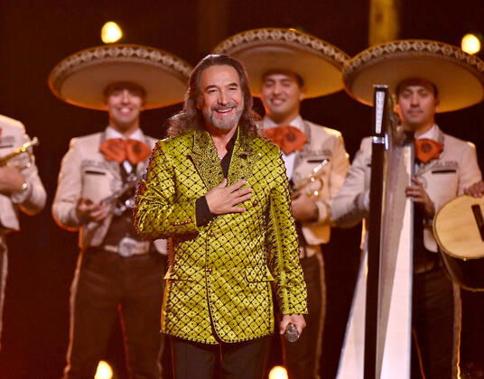 Honoree Marco Antonio Solís accepts the Person of the Year award onstage during the 23rd annual Latin Grammy Awards at the Michelob Ultra Arena at Mandalay Bay Resort and Casino in Las Vegas, Nevada on Thursday, November 17, 2022.  LAV20221117720 JIMxRUYMEN