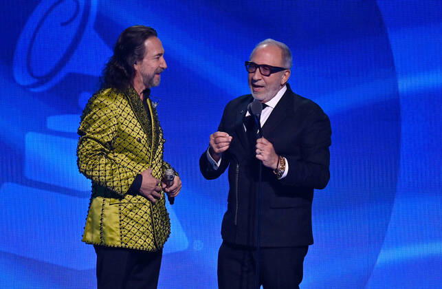 Honoree Marco Antonio Solís accepts the Person of the Year award onstage during the 23rd annual Latin Grammy Awards at the Michelob Ultra Arena at Mandalay Bay Resort and Casino in Las Vegas, Nevada on Thursday, November 17, 2022.  LAV20221117721 JIMxRUYMEN