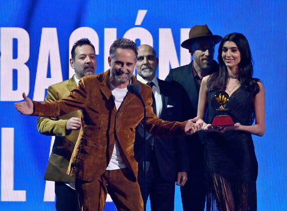 Jorge Drexler accepts the Record of the Year award for Tocarte onstage during the 23rd annual Latin Grammy Awards at the Michelob Ultra Arena at Mandalay Bay Resort and Casino in Las Vegas, Nevada on Thursday, November 17, 2022.  LAV20221117742 JIMxRUYMEN