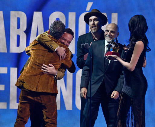 Jorge Drexler accepts the Record of the Year award for Tocarte onstage during the 23rd annual Latin Grammy Awards at the Michelob Ultra Arena at Mandalay Bay Resort and Casino in Las Vegas, Nevada on Thursday, November 17, 2022.  LAV20221117745 JIMxRUYMEN