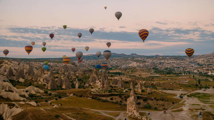 Turkey balloons Cappadocia Goreme Kapadokya , Sunrise in the mountains of Capadocia Sunrise with hot air balloons in Cappadocia, Turkey balloons in Cappadocia Goreme Kapadokya, and Sunrise in the mountains of Cappadocia. Copyright: xZoonar.com FokkexBaarssenx 19153309