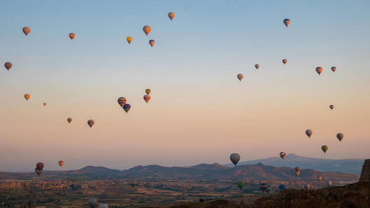 Turkey balloons Cappadocia Goreme Kapadokya , Sunrise in the mountains of Capadocia Background, Sunrise with hot air balloons in Cappadocia, Turkey balloons in Cappadocia Goreme Kapadokya, and Sunrise in the mountains of Cappadocia. Copyright: xZoonar.com FokkexBaarssenx 19153312