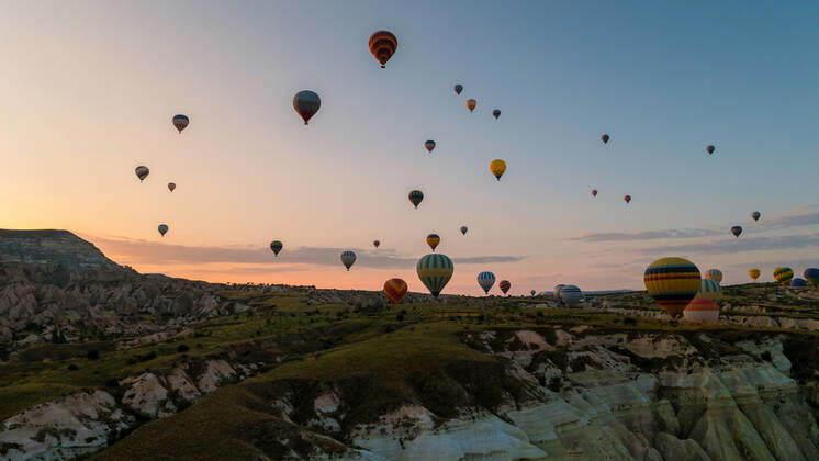 Turkey balloons Cappadocia Goreme Kapadokya , Sunrise in the mountains of Capadocia Sunrise with hot air balloons in Cappadocia, Turkey balloons in Cappadocia Goreme Kapadokya, and Sunrise in the mountains of Cappadocia. Copyright: xZoonar.com FokkexBaarssenx 19153511