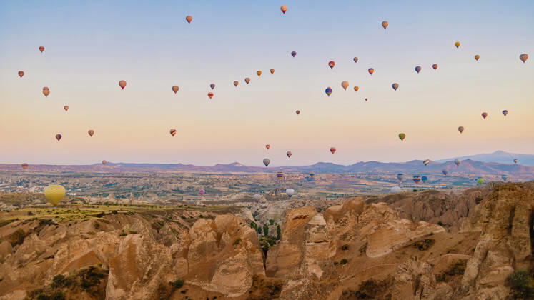 Turkey balloons Cappadocia Goreme Kapadokya , Sunrise in the mountains of Capadocia Sunrise with hot air balloons in Cappadocia, Turkey balloons in Cappadocia Goreme Kapadokya, and Sunrise in the mountains of Cappadocia. Copyright: xZoonar.com FokkexBaarssenx 19156477