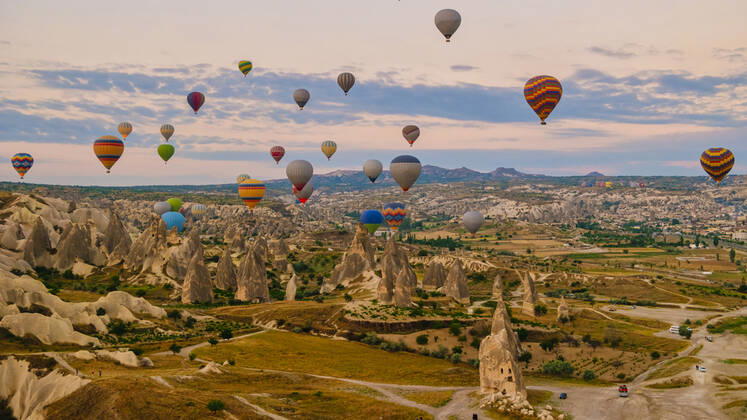 Turkey balloons Cappadocia Goreme Kapadokya , Sunrise in the mountains of Capadocia Sunrise with hot air balloons in Cappadocia, Turkey balloons in Cappadocia Goreme Kapadokya, and Sunrise in the mountains of Cappadocia. Copyright: xZoonar.com FokkexBaarssenx 19156478