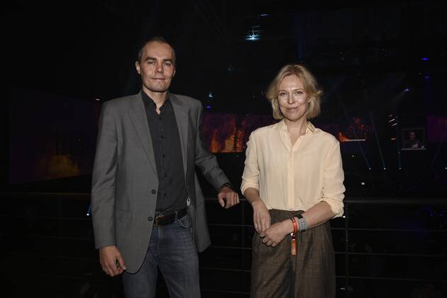 Juliana Harkki (right) and Jukka Planman from Aalto University present hentoTouch, a discreet neuromodulating device for alcohol relapse prevention, at the Slush 2022 Startup Event in Helsinki, Finland on November 18, 2022. Helsinki Finland  Copyright: xEmmixKorhonenx LKKTF20221118131449YJXK