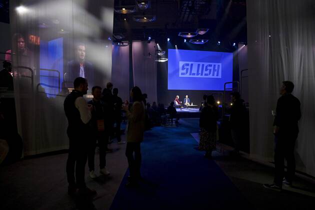 Attendees follow Mark Kornfilt, President of Vimeo speaking at the Slush 2022 Startup Event in Helsinki, Finland on November 18, 2022. Helsinki Finland  Copyright: xEmmixKorhonenx LKKTF20221118172835QNQC