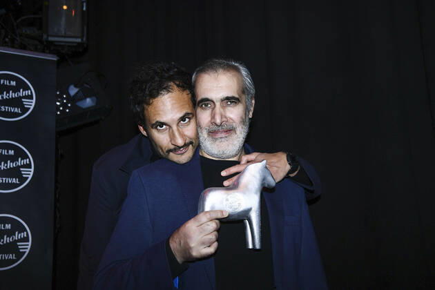 STOCKHOLM 20221118 Director Ali Abbasis, winner of the award for Best Film for Holy spider, and Mehdi Bajestani, winner of the award for Best Actor for his role in Holy Spider, at the Stockholm Film Festivals award ceremony at Bibliotek Live in Stockholm on Friday STOCKHOLM SWEDEN x12130x,  Copyright: xTimxAro TTx STOCKHOLM FILMFESTIVAL PRISCEREMONI 2022