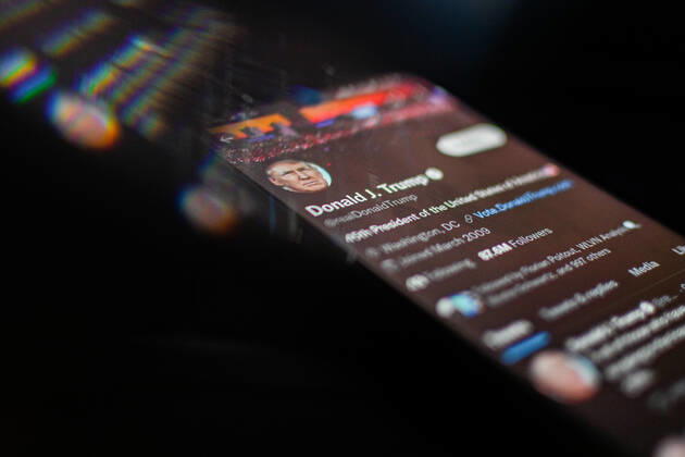 November 22, 2022, Clermont Ferrand, Auvergne Rhone Alpes, France: Elon Musk reactived Donald Trump s Twitter account. It was banned since 2021 - Clermont-Ferrand, November 22, 2022. Clermont Ferrand France - ZUMAf173 20221122_zip_f173_002 Copyright: xAdrienxFillonx