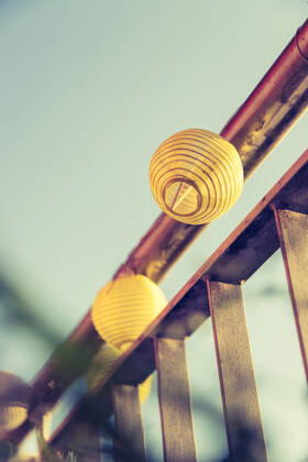 Summer feeling on the balcony: Close up of lampions Close up of summer lampions on a balcony, leisure time in the summer holidays Copyright: xZoonar.com PatrickxDaxenbichlerx 14031684