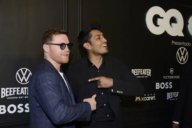 GQ Men Of tHe Year Black Carpet November 22, Mexico City, Mexico: Saul Alvarez ˜El Canelo™ and Tenoch Huerta attend the black carpet of the GQ Men Of The Year Awards at Proyecto Publicol Prim. on November 22, 2022 in Mexico City, Mexico. (Photo by Carlos Tischler Eyepix Group) Copyright: xCarlosxTischler xEyepixxGroupx CT_22112022_82066