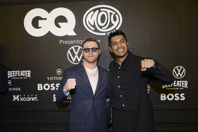 GQ Men Of tHe Year Black Carpet November 22, Mexico City, Mexico: Saul Alvarez ˜El Canelo™ and Tenoch Huerta attend the black carpet of the GQ Men Of The Year Awards at Proyecto Publicol Prim. on November 22, 2022 in Mexico City, Mexico. (Photo by Carlos Tischler Eyepix Group) Copyright: xCarlosxTischler xEyepixxGroupx CT_22112022_82069