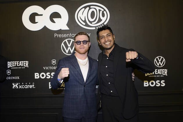 GQ Men Of tHe Year Black Carpet November 22, Mexico City, Mexico: Saul Alvarez ˜El Canelo™ and Tenoch Huerta attend the black carpet of the GQ Men Of The Year Awards at Proyecto Publicol Prim. on November 22, 2022 in Mexico City, Mexico. (Photo by Carlos Tischler Eyepix Group) Copyright: xCarlosxTischler xEyepixxGroupx CT_22112022_82070