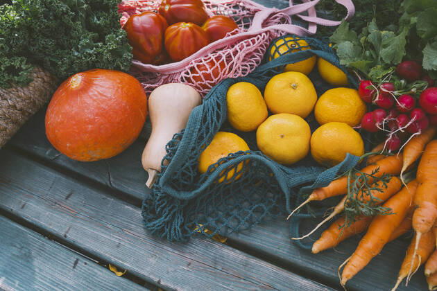 Fresh fruit and vegetables on table, NDEF00037
