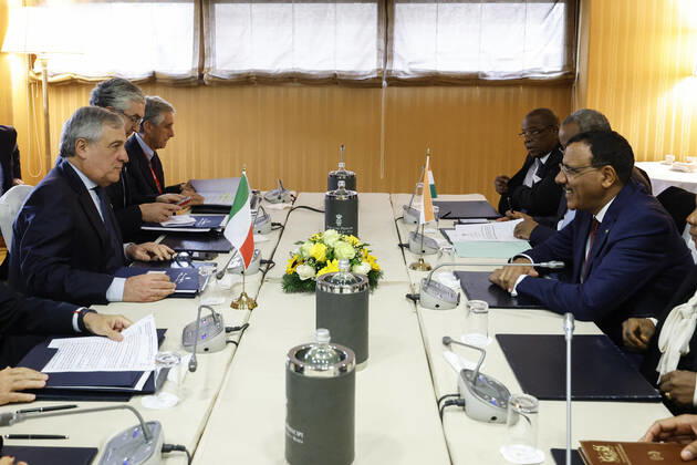 December 3, 2022, ROME, ITALY: Italian Foreign Minister and Deputy Prime Minister Antonio Tajani and Nigerian President Muhammadu Buhari during a bilateral meeting at Rome Med 2022, Mediterranean Dialogues conference in Rome, Italy, 03 December 2022..ANSA FABIO FRUSTACI ROME ITALY  - ZUMAa110 20221203_zaf_a110_032 Copyright: xFabioxFrustacix