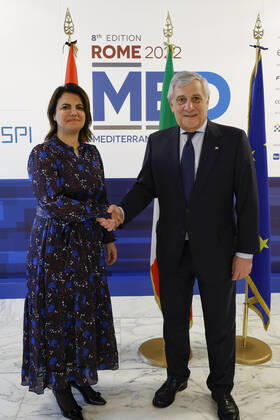 December 3, 2022, ROME, ITALY: Italian Foreign Minister and Deputy Prime Minister Antonio Tajani and Libyan Foreign Minister Najla El Mangoush during a bilateral meeting at Rome Med 2022, Mediterranean Dialogues conference in Rome, Italy, 03 December 2022..ANSA FABIO FRUSTACI ROME ITALY - ZUMAa110 20221203_zaf_a110_035 Copyright: xFabioxFrustacix