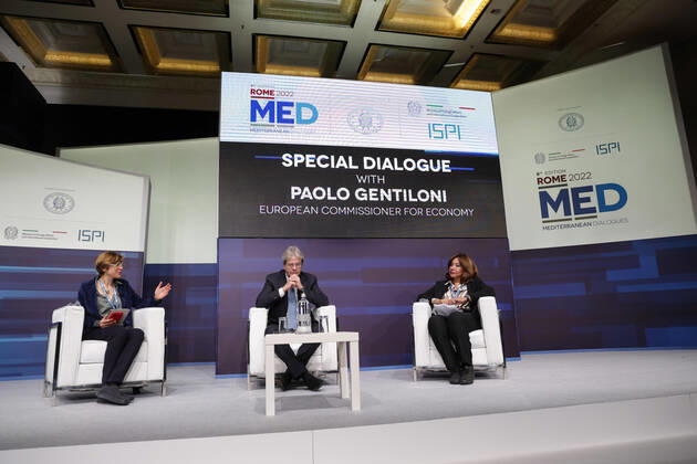 December 3, 2022, Roma, Italia: European Commissioner for Economy Paolo Gentiloni during the Rome MED 2022 - Mediterranean Dialogues, the annual initiative promoted by the Italian Foreign Minister and ISPI (Italian Institute of International Political Studies), in Rome, Italy, 3 December 2022. ANSA GIUSEPPE LAMI. Roma Italia - ZUMAa110 20221203_zaf_a110_070 Copyright: xGiuseppexLamix