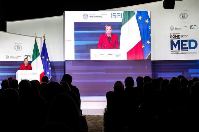 December 3, 2022, Roma, Italia: Italian Prime Minister Giorgia Meloni during the Rome MED 2022 - Mediterranean Dialogues, the annual initiative promoted by the Italian Foreign Minister and ISPI (Italian Institute of International Political Studies), in Rome, Italy, 3 December 2022. ANSA GIUSEPPE LAMI. Roma Italia  - ZUMAa110 20221203_zaf_a110_069 Copyright: xGiuseppexLamix