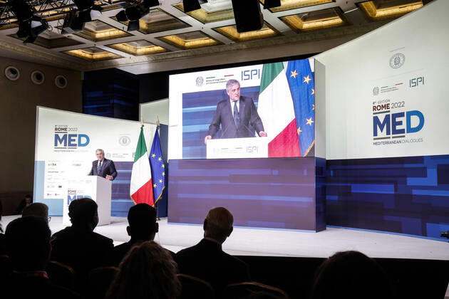 December 3, 2022, Roma, Italia: Italian Minister of Foreign Affairs Antonio Tajani during the Rome MED 2022 - Mediterranean Dialogues, the annual initiative promoted by the Italian Foreign Minister and ISPI (Italian Institute of International Political Studies), in Rome, Italy, 3 December 2022. ANSA GIUSEPPE LAMI. Roma Italia  - ZUMAa110 20221203_zaf_a110_076 Copyright: xGiuseppexLamix