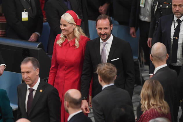 Crown Princess Mette-Marit of Norway and Crown Prince Haakon of Norway attend the 2022 Nobel Peace Prize award ceremony at the City Hall in Oslo, Norway on December 10, 2022.  LON20221210219 PAULxTREADWAY